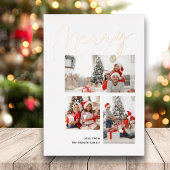 Elegant Roos Gold Script MERRY Modern Beige Photo Folie Feestdagenkaart