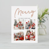 Elegant Roos Gold Script MERRY Modern Beige Photo Folie Feestdagenkaart (Staand Voorkant)
