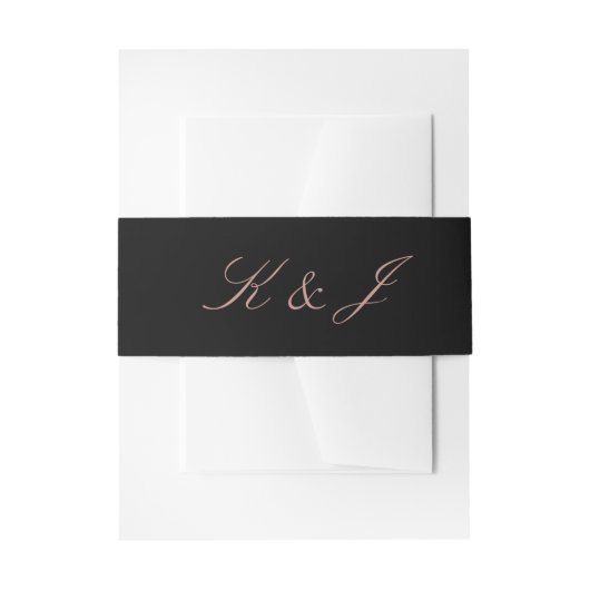 Elegant Roos Gold Script Monogram Black Weddenscha Uitnodigingen Wikkel (Voorkant Voorbeeld)