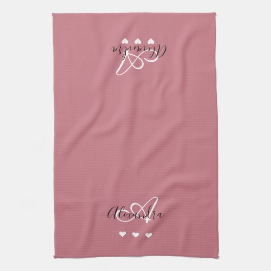Elegant Roos Gold Script Name Monogram Girly Theedoek (Verticaal)