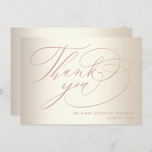 Elegant Roos Gold Script Shiny Champagne Weddensch Bedankkaart (Voorkant / Achterkant)
