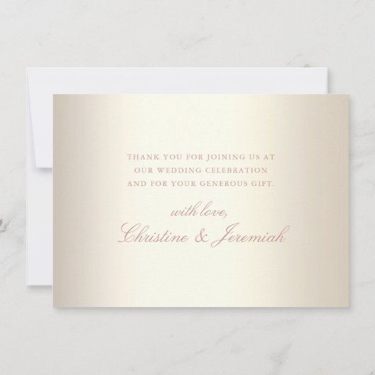 Elegant Roos Gold Script Shiny Champagne Weddensch Bedankkaart (Achterkant)
