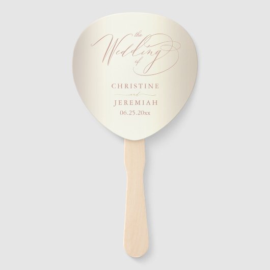 Elegant Roos Gold Script Shiny Champagne Weddensch Handwaaier (Voorkant)