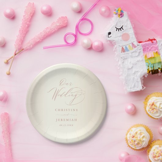 Elegant Roos Gold Script Shiny Champagne Weddensch Papieren Bordje (Feest)