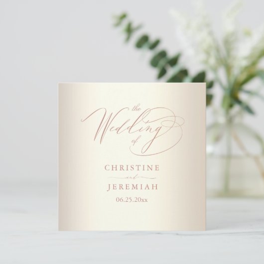 Elegant Roos Gold Script Shiny Champagne Weddensch Programmakaart (Staand voorkant)