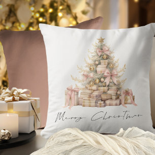 Elegant Roos Gold Script Tree Vrolijk kerstfeest Kussen
