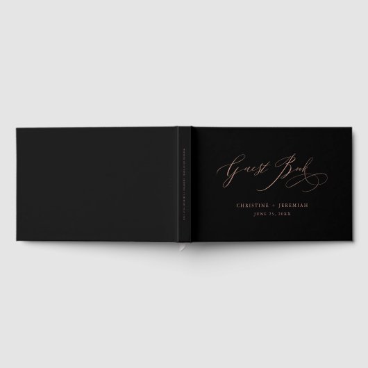 Elegant Roos Gold Script Typography Black Wedding Gastenboek (Volledig)