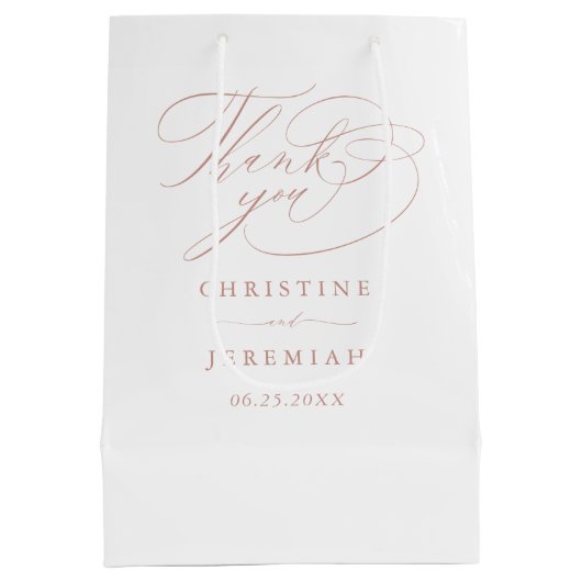 Elegant Roos Gold Script White Weddenschap Bedankt Medium Cadeauzakje (Achterkant)