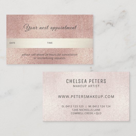 Elegant Roos Gold Shimmer Professional Afsprakenkaartje (Voorkant / Achterkant)