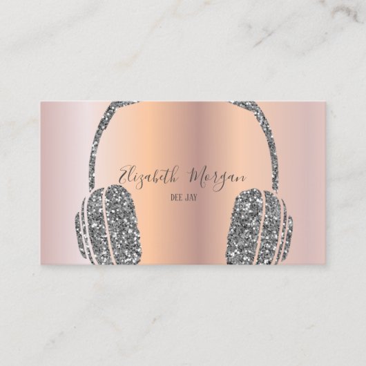 Elegant Roos Gold Silver Glitter Hoofdtelefoon DJ Visitekaartje (Voorkant)