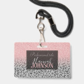 Elegant Roos Gold Silver Glitter Leopard Print Badge (Voorzijde met lanyard)