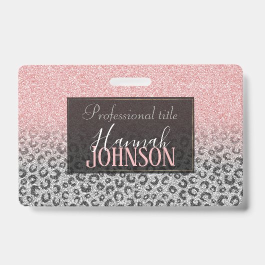 Elegant Roos Gold Silver Glitter Leopard Print Badge (Voorzijde)