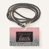 Elegant Roos Gold Silver Glitter Leopard Print Badge (Voorkant met draagriem)