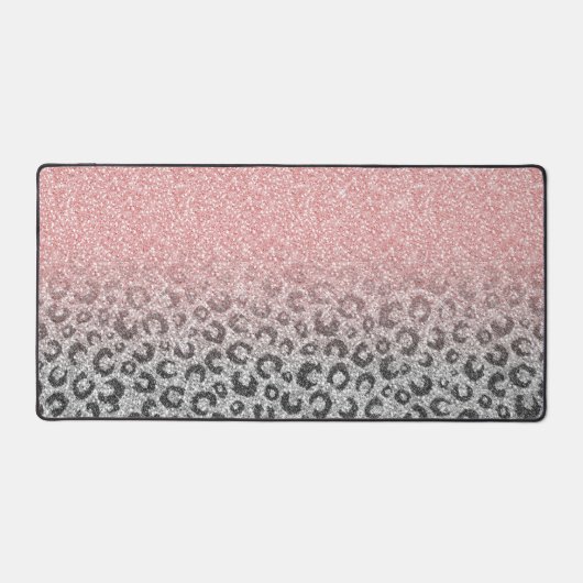 Elegant Roos Gold Silver Glitter Leopard Print Bureaumat (Voorkant)