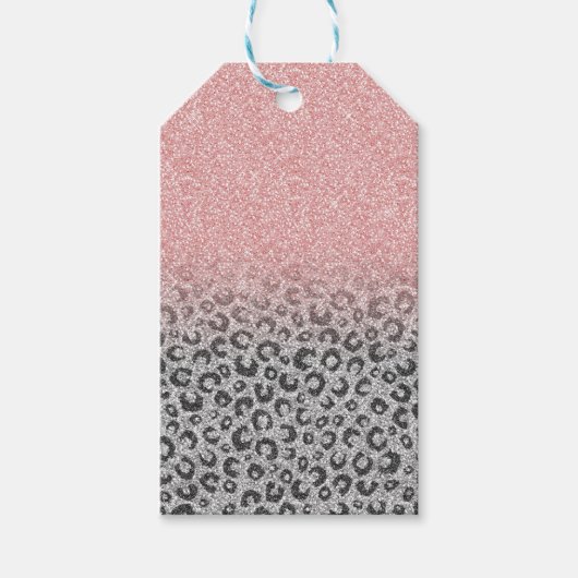 Elegant Roos Gold Silver Glitter Leopard Print Cadeaulabel (Voorkant)