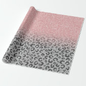 Elegant Roos Gold Silver Glitter Leopard Print Cadeaupapier (Uitgerold)