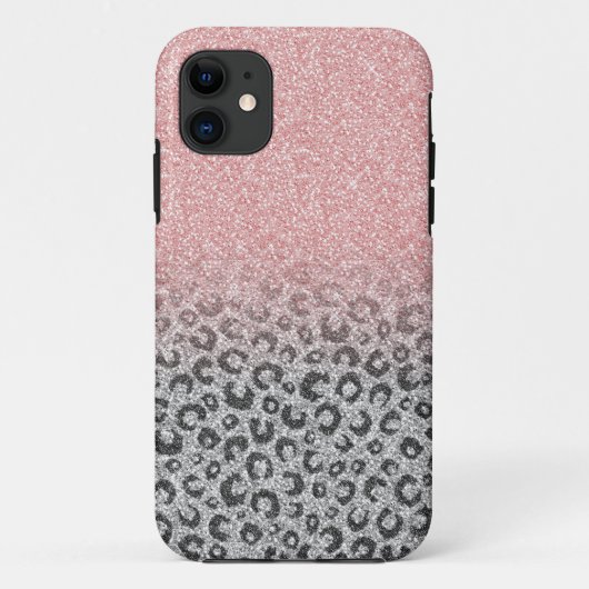 Elegant Roos Gold Silver Glitter Leopard Print Case-Mate iPhone Case (Achterkant)
