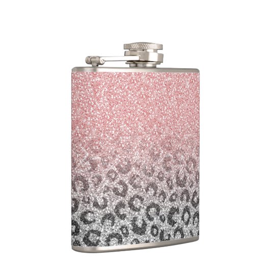 Elegant Roos Gold Silver Glitter Leopard Print Heupfles (Rechts)