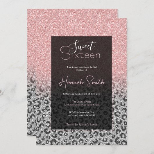 Elegant Roos Gold Silver Glitter Leopard Print Kaart (Voorkant / Achterkant)