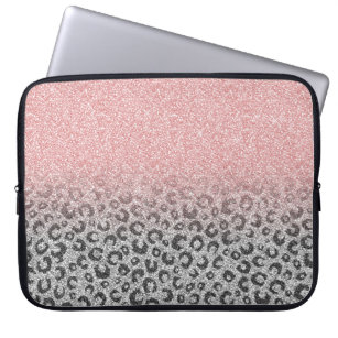Elegant Roos Gold Silver Glitter Leopard Print Laptop Sleeve