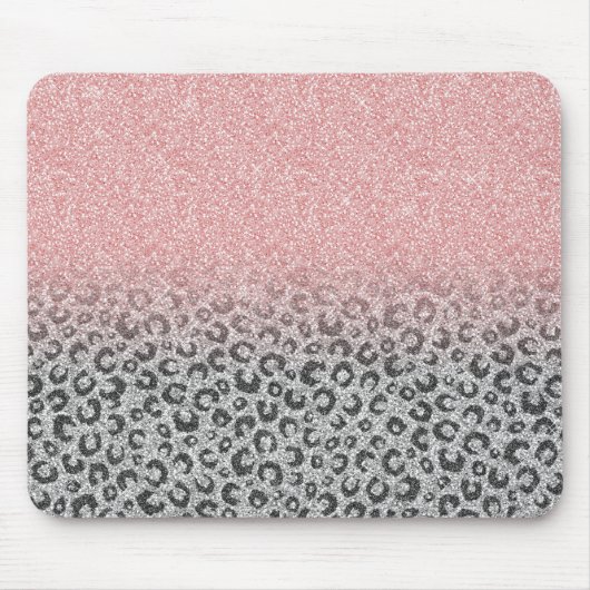 Elegant Roos Gold Silver Glitter Leopard Print Muismat (Voorkant)