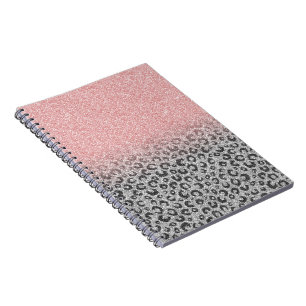 Elegant Roos Gold Silver Glitter Leopard Print Notitieboek