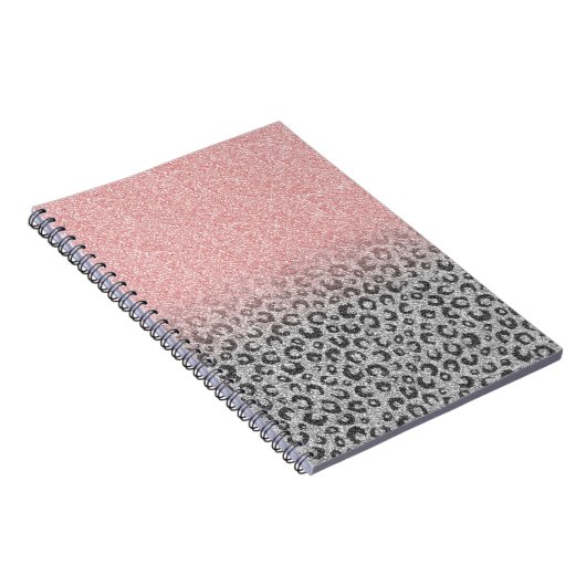Elegant Roos Gold Silver Glitter Leopard Print Notitieboek (Rechterzijde)