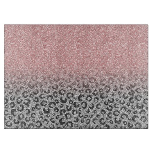 Elegant Roos Gold Silver Glitter Leopard Print Snijplank (Voorkant)