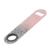 Elegant Roos Gold Silver Glitter Leopard Print Speed Flessenopener (Voorkant Gekanteld)
