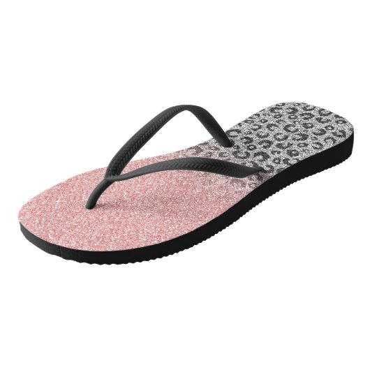 Elegant Roos Gold Silver Glitter Leopard Print Teenslippers (Schuin)