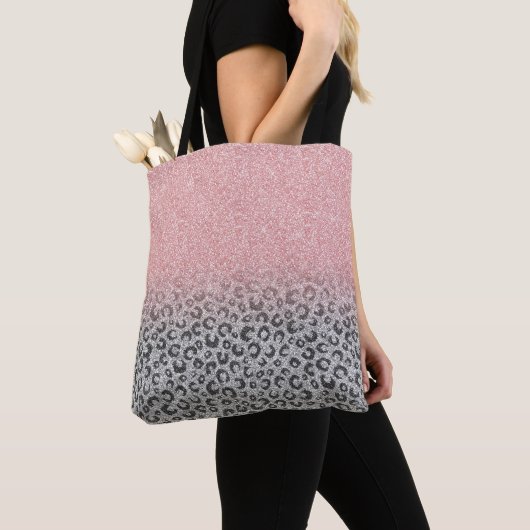 Elegant Roos Gold Silver Glitter Leopard Print Tote Bag (Dichtbij)