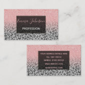 Elegant Roos Gold Silver Glitter Leopard Print Visitekaartje (Voorkant / Achterkant)