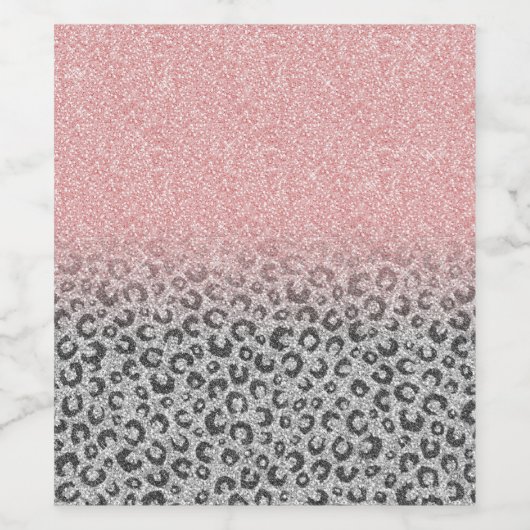 Elegant Roos Gold Silver Glitter Leopard Print Wijn Etiket (Enkel label)