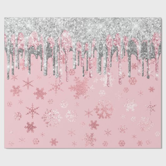 Elegant Roos Gold Silver-kerstsnowflakes Cadeaupapier (Vlak)
