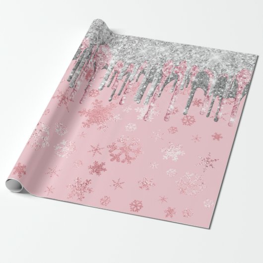 Elegant Roos Gold Silver-kerstsnowflakes Cadeaupapier (Uitgerold)