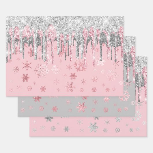Elegant Roos Gold Silver-kerstsnowflakes Inpakpapier Vel (Set)