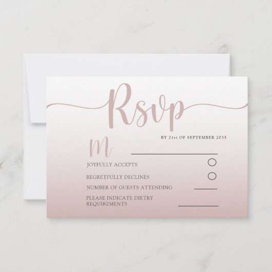 Elegant Roos Gold Simple RSVP Weddenschap (Voorkant)