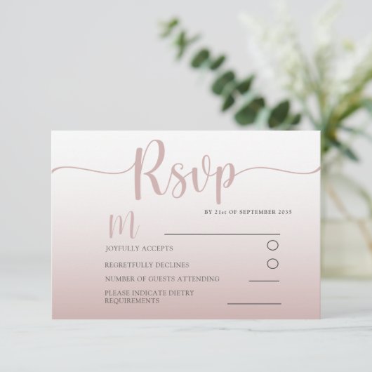 Elegant Roos Gold Simple RSVP Weddenschap Kaartje (Staand voorkant)
