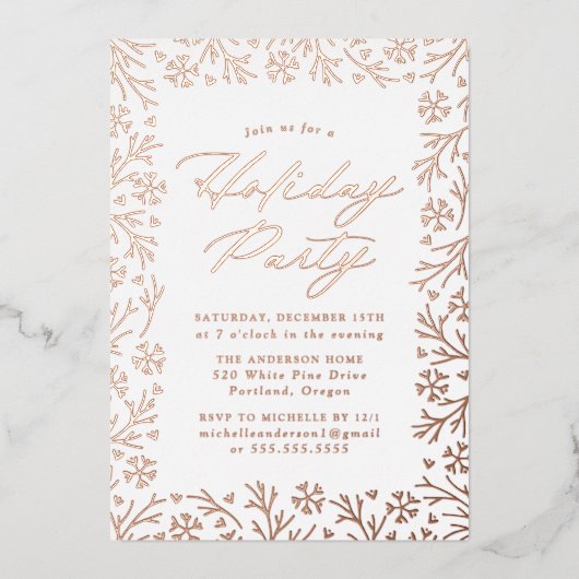Elegant Roos Gold Snowflake Holiday Folie Uitnodiging (Voorkant)