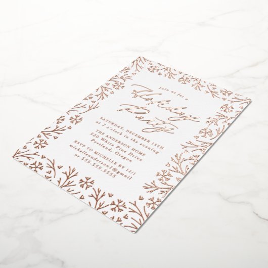 Elegant Roos Gold Snowflake Holiday Folie Uitnodiging (Gedraaid)