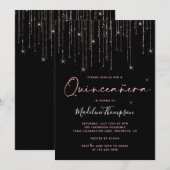 Elegant Roos Gold Sparging Quinceanera Kaart (Voorkant / Achterkant)
