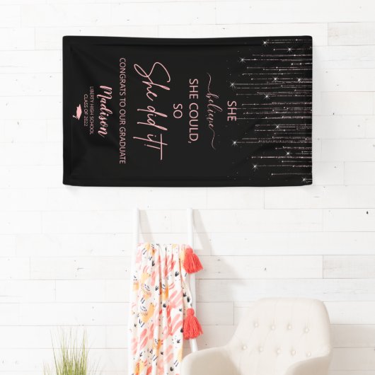 Elegant Roos Gold Sparking Glitter Afstuderen Spandoek (Insitu)