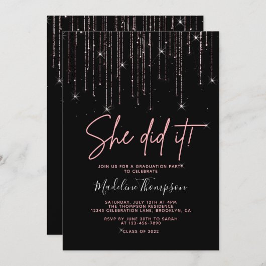 Elegant Roos Gold Sparking Ze deed het Afstuderen Kaart (Voorkant / Achterkant)