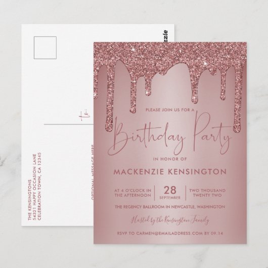 Elegant Roos Gold Sparkle Glitter Drift Birthday Briefkaart (Voorkant / Achterkant)