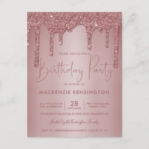Elegant Roos Gold Sparkle Glitter Drift Birthday Briefkaart