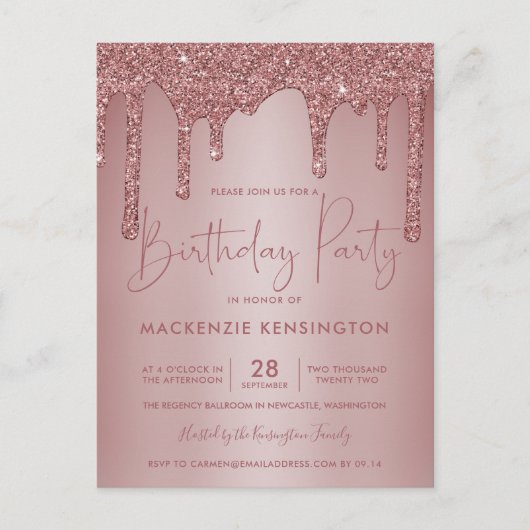 Elegant Roos Gold Sparkle Glitter Drift Birthday Briefkaart (Voorkant)