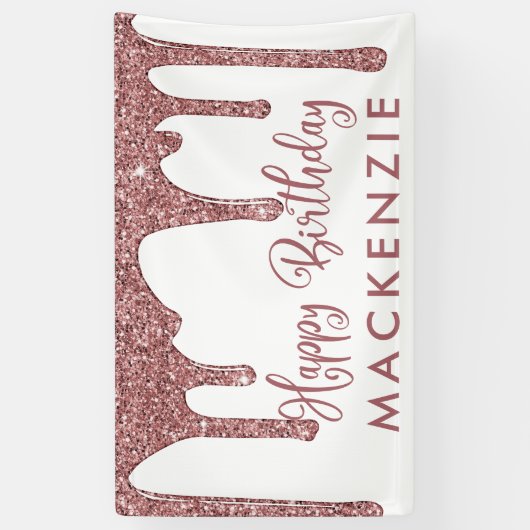 Elegant Roos Gold Sparkle Glitter Drift Birthday Spandoek (Verticaal)