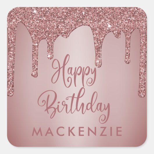 Elegant Roos Gold Sparkle Glitter Drift Birthday Vierkante Sticker (Voorkant)