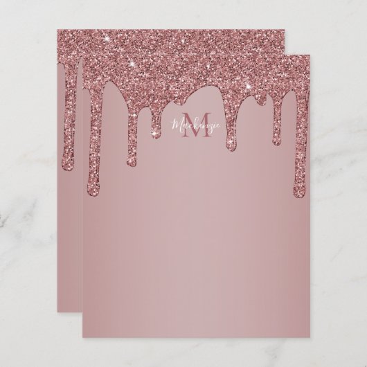 Elegant Roos Gold Sparkle Glitter Drift Monogram (Voorkant / Achterkant)
