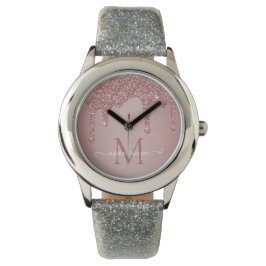 Elegant Roos Gold Sparkle Glitter Drift Monogram Horloge